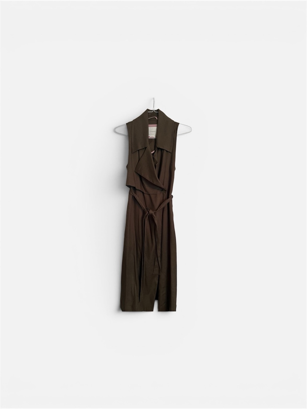 Sleeveless olive green wrap Vest/Dress with Tie Waist
